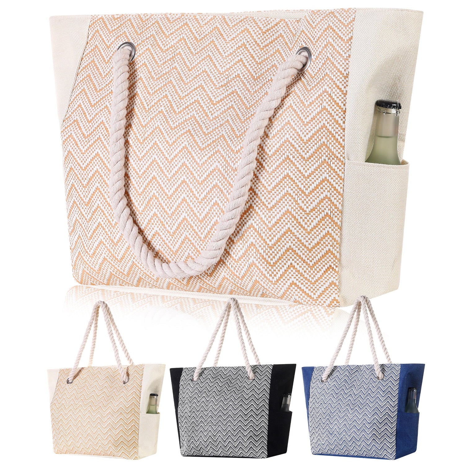 Large Printed Beach Bag Totes for Women Vacation Waterproof Sandproof Personalized Girl Canvas Beach Tote Bags with Zipper Pockets For Swim Pool Gym Hiking Picnic Travel Necessities Bride Handbag Gift - Beach Bag