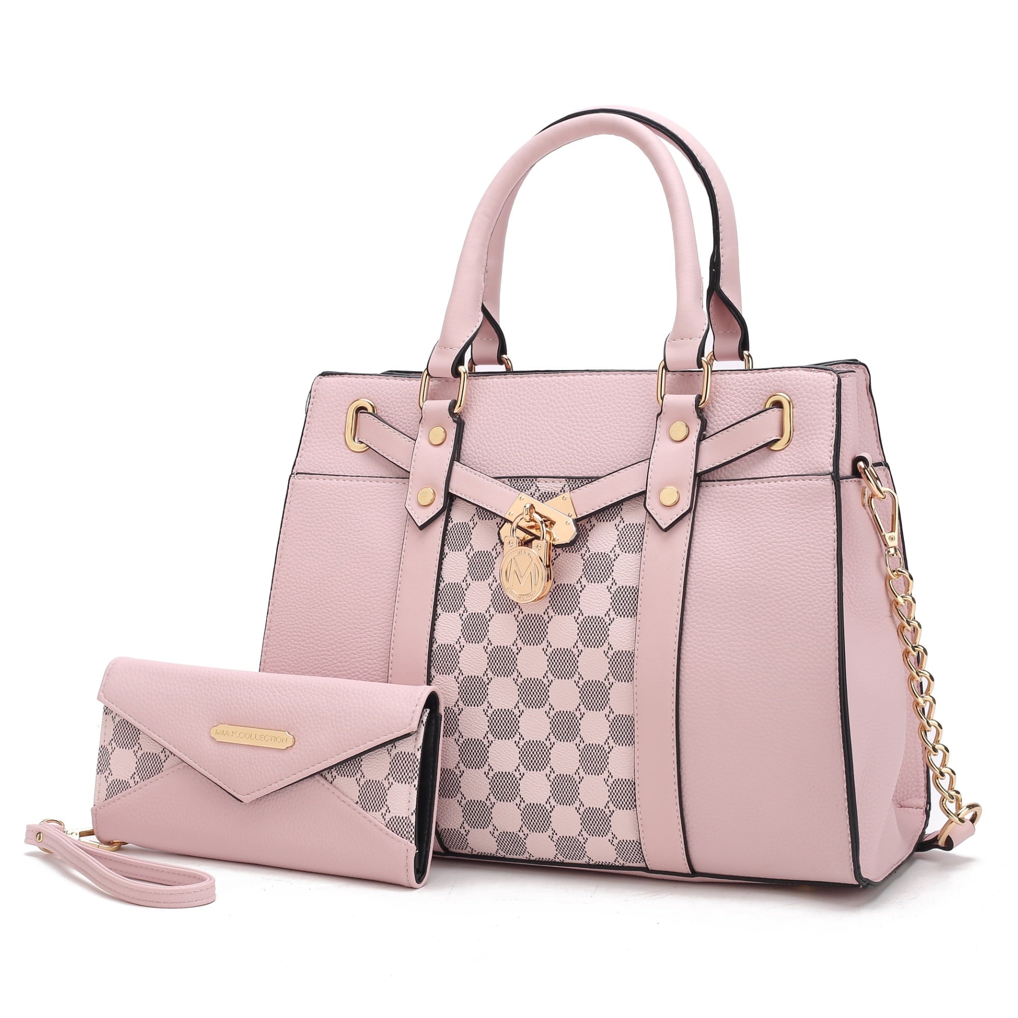 COLLECTION Christine Vegan Leather Satchel Bag with Wristlet Wallet, Purple - Shoulder Bag