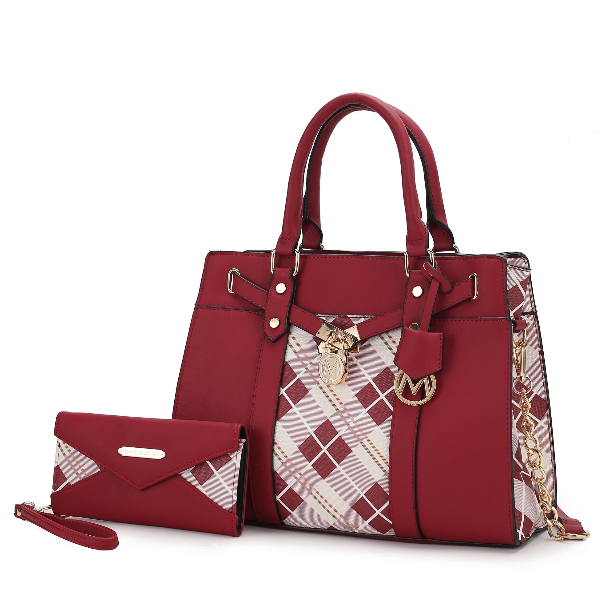 COLLECTION Christine Vegan Leather Satchel Bag with Wristlet Wallet, Purple - Shoulder Bag