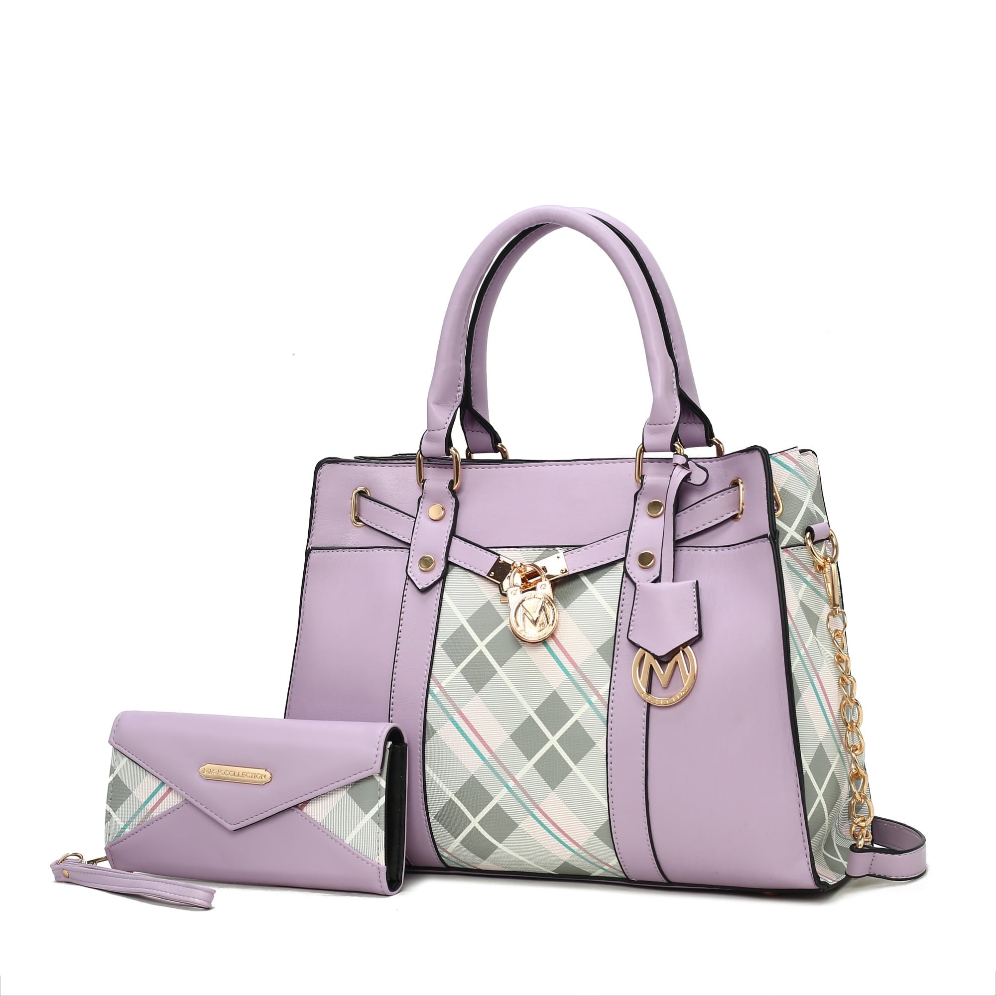 COLLECTION Christine Vegan Leather Satchel Bag with Wristlet Wallet, Purple - Shoulder Bag