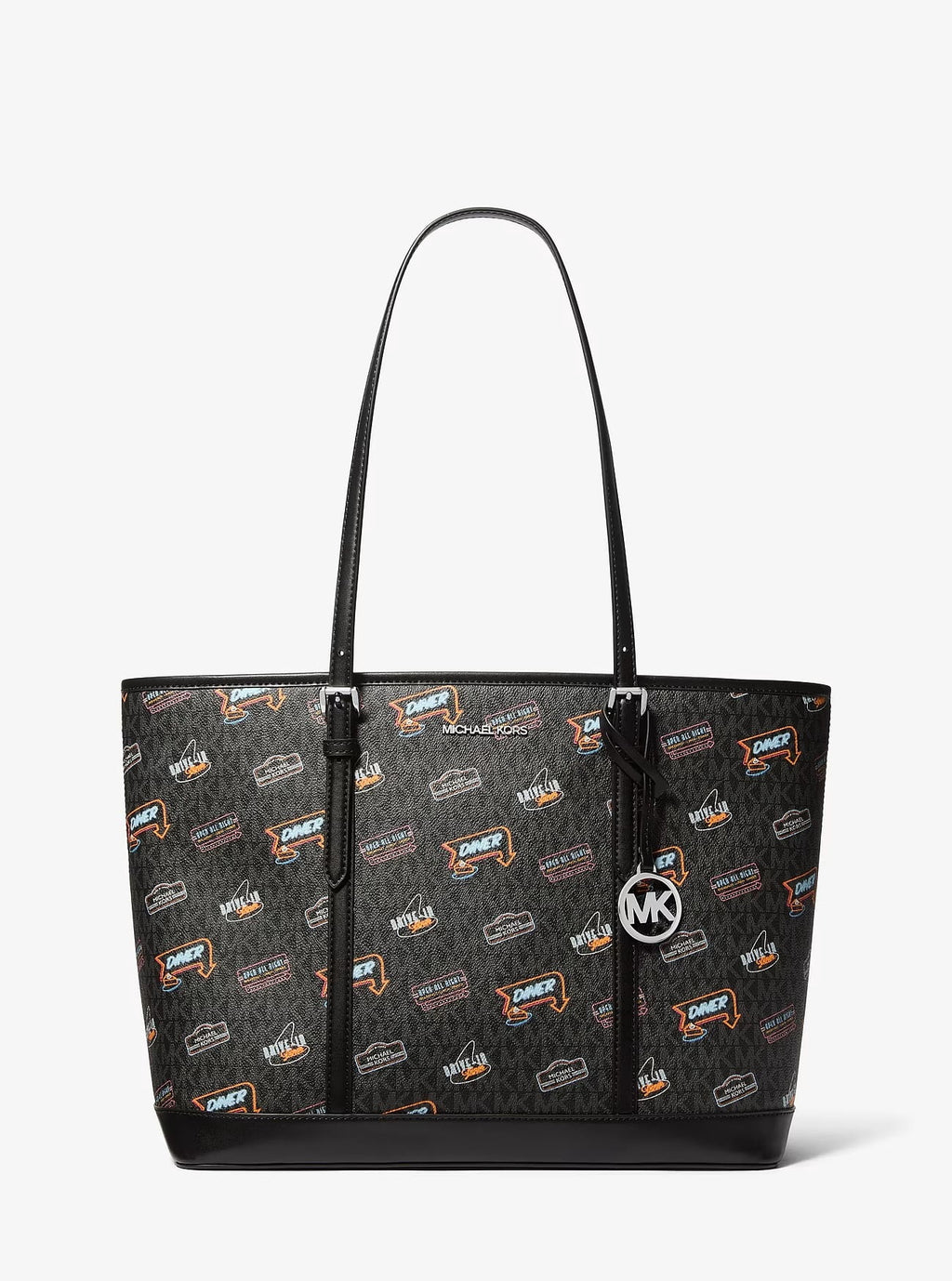 Michael Kors  Jet Set Large Printed Signature Logo Tote Bag -Black