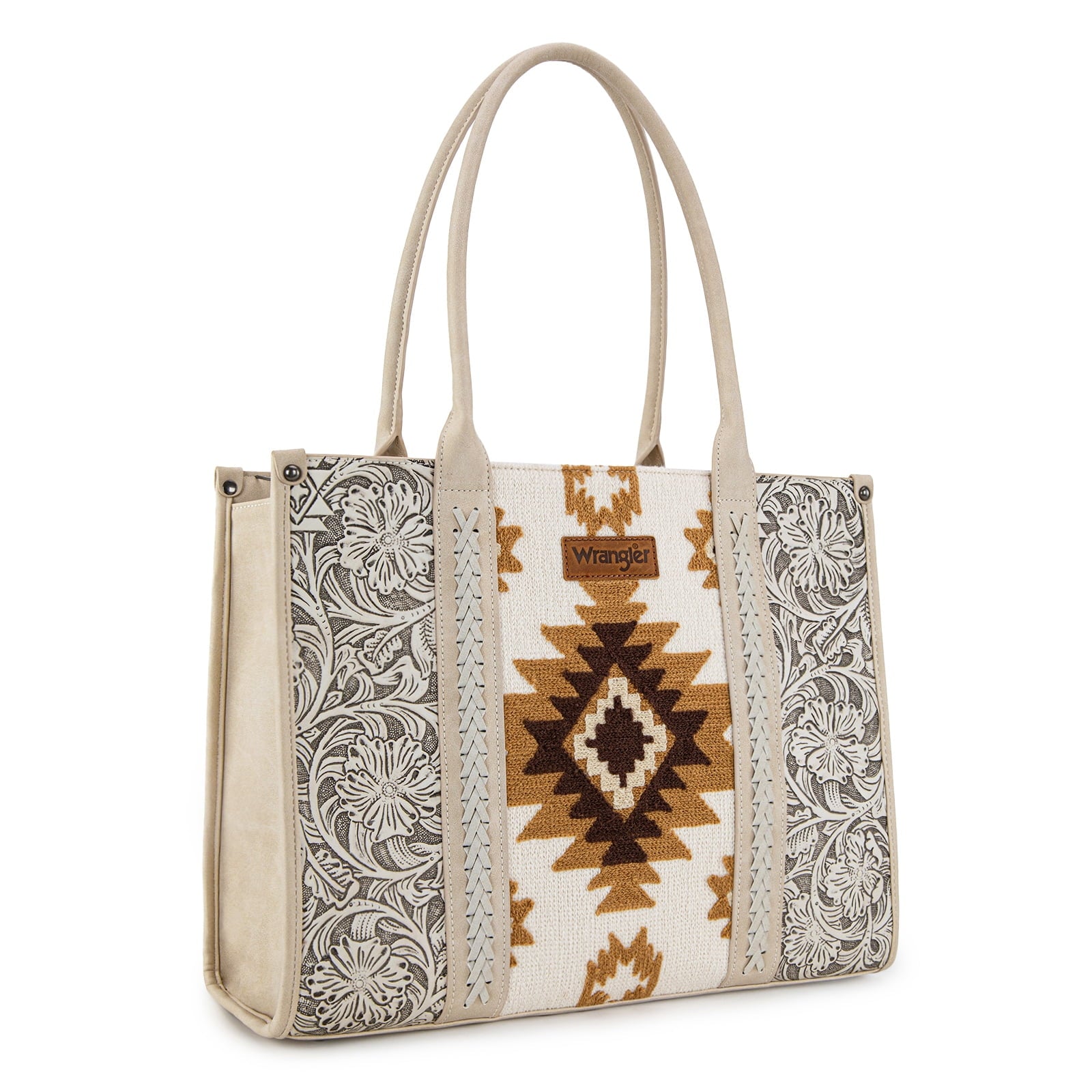 Wrangler Aztec Tote Bag for Women Western Shoulder Purse Top Handle Handbag Stylish and Functional Aztec Design， Brown - Tote Bag