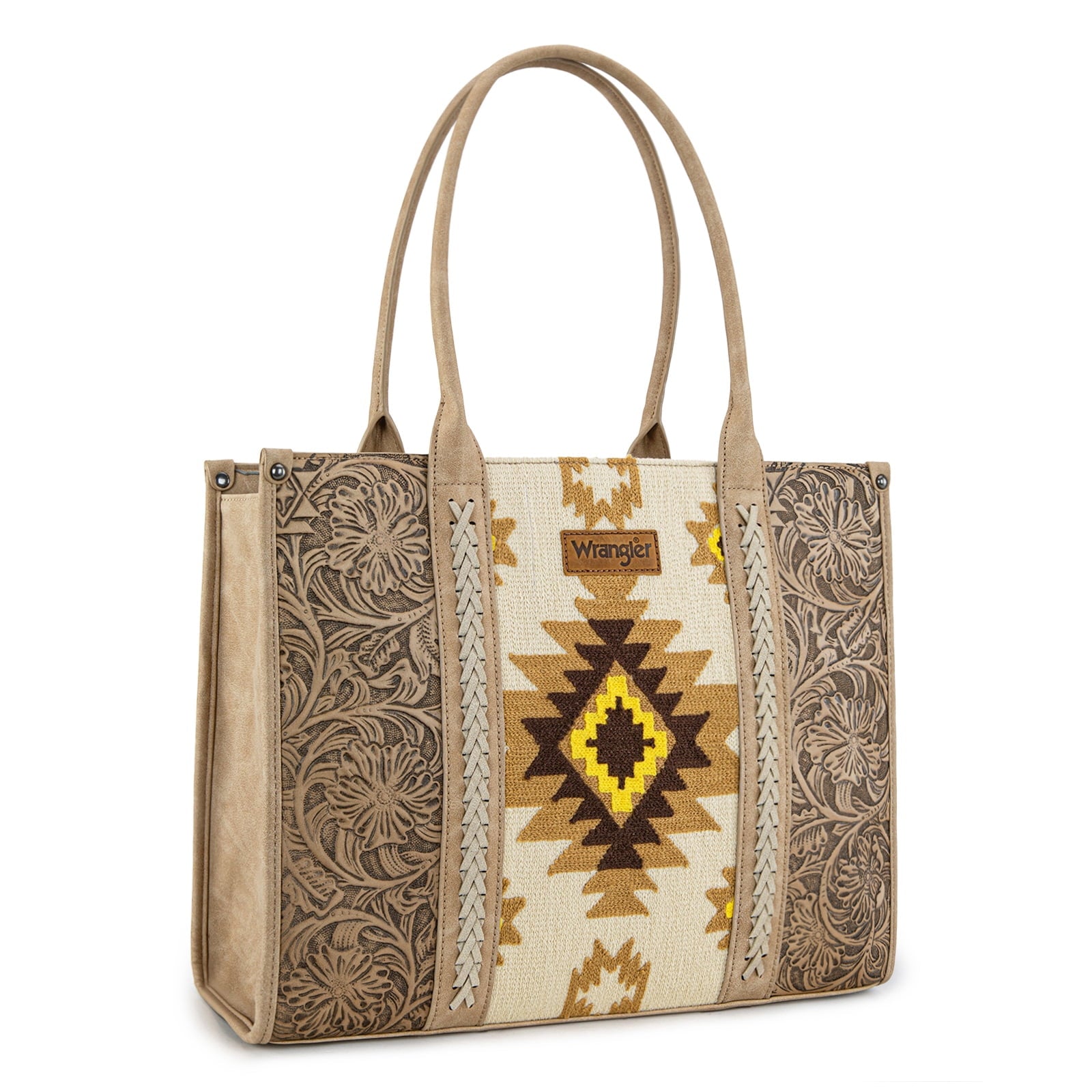 Wrangler Aztec Tote Bag for Women Western Shoulder Purse Top Handle Handbag Stylish and Functional Aztec Design， Brown - Tote Bag