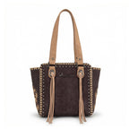 Montana West Western Tote Bag for Women Studded PU Leather Handbag with Fringe Tassel Fashion Medium Size Shoulder Purse Cowgirl Style Tote, Tan - Tote Bag