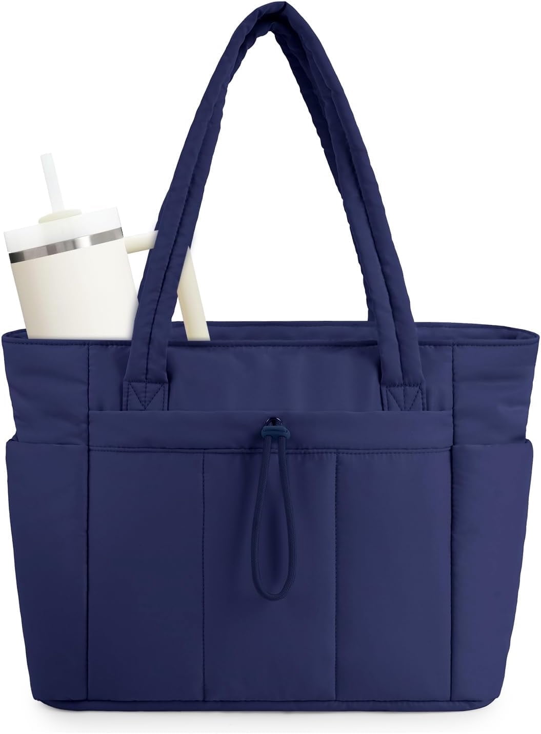 Puffer Tote Bag for Women, Shoulder Bag Handbag with Cup Holder & 15.6" Laptop Compartment & Trolley Sleeve for Travel, Work, Nurse, Lightweight, 20L - Beach Bag