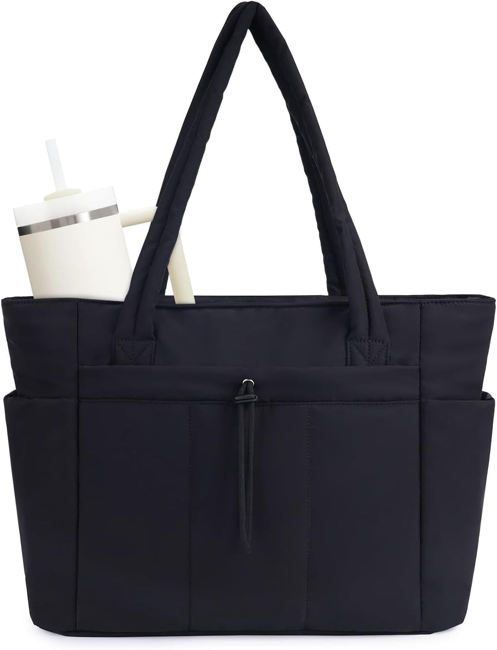 Puffer Tote Bag for Women, Shoulder Bag Handbag with Cup Holder & 15.6" Laptop Compartment & Trolley Sleeve for Travel, Work, Nurse, Lightweight, 20L