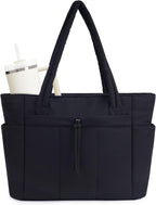 Puffer Tote Bag for Women, Shoulder Bag Handbag with Cup Holder & 15.6" Laptop Compartment & Trolley Sleeve for Travel, Work, Nurse, Lightweight, 20L