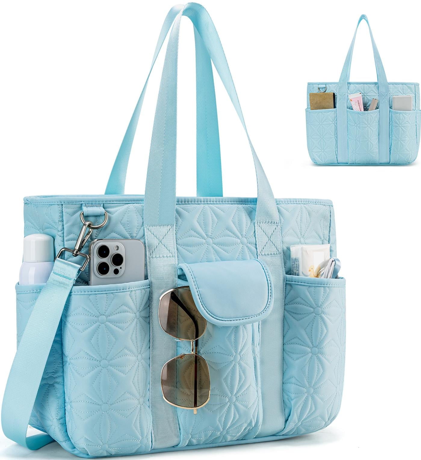 Canvas Tote Bag for Women With Pockets, Kabaqoo Work Crossbody Everyday Satchel, Purses Shoulder Tote Bag - Messenger Bag