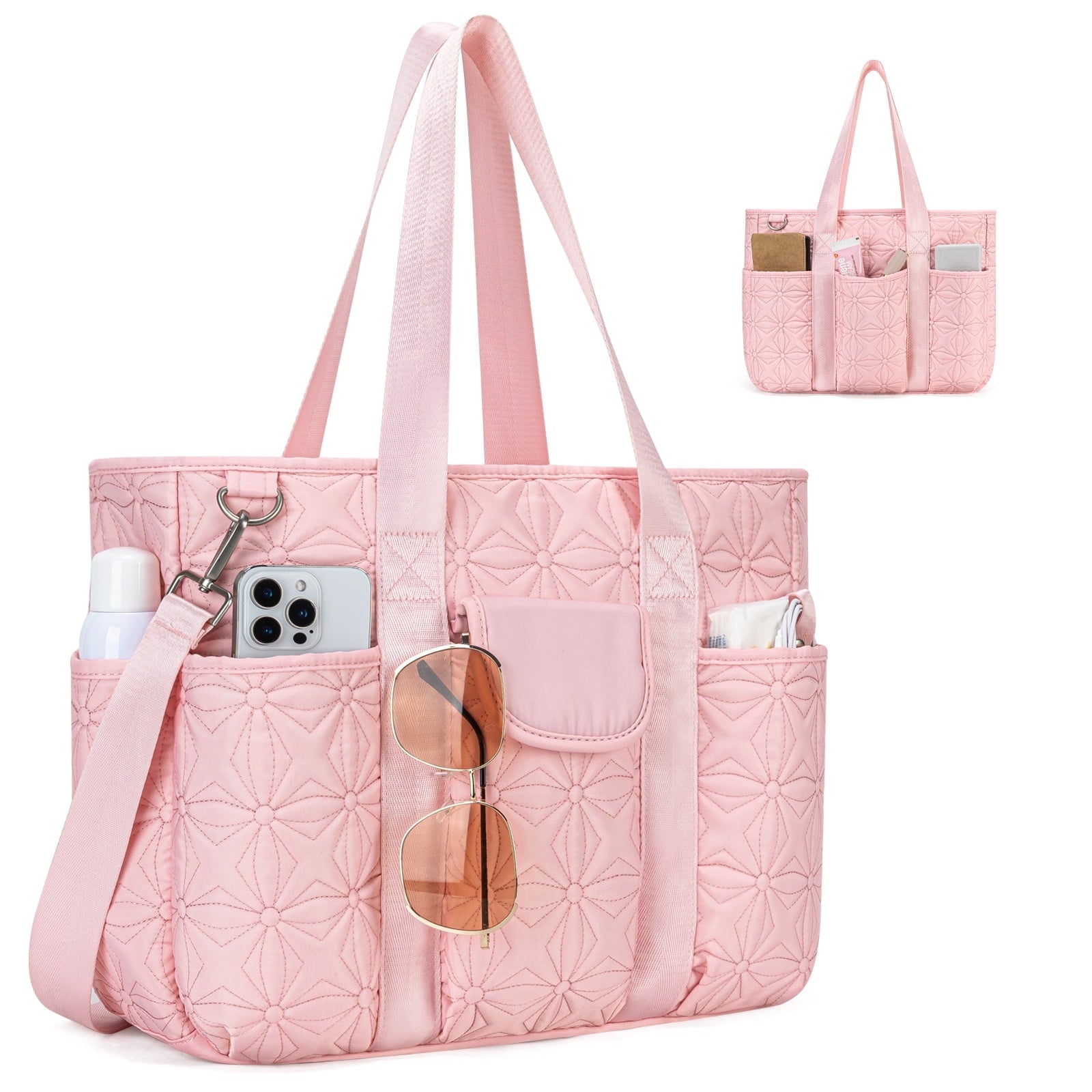 Canvas Tote Bag for Women With Pockets, Kabaqoo Work Crossbody Everyday Satchel, Purses Shoulder Tote Bag - Messenger Bag