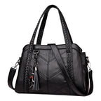 Women's Leather Tote Bag - Large Capacity Shoulder Bag with Adjustable Strap, 3 Compartments & Multiple Pockets, 11.8x4.7x7.8 Inches, Elegant Handbag for Work, Travel, Gift