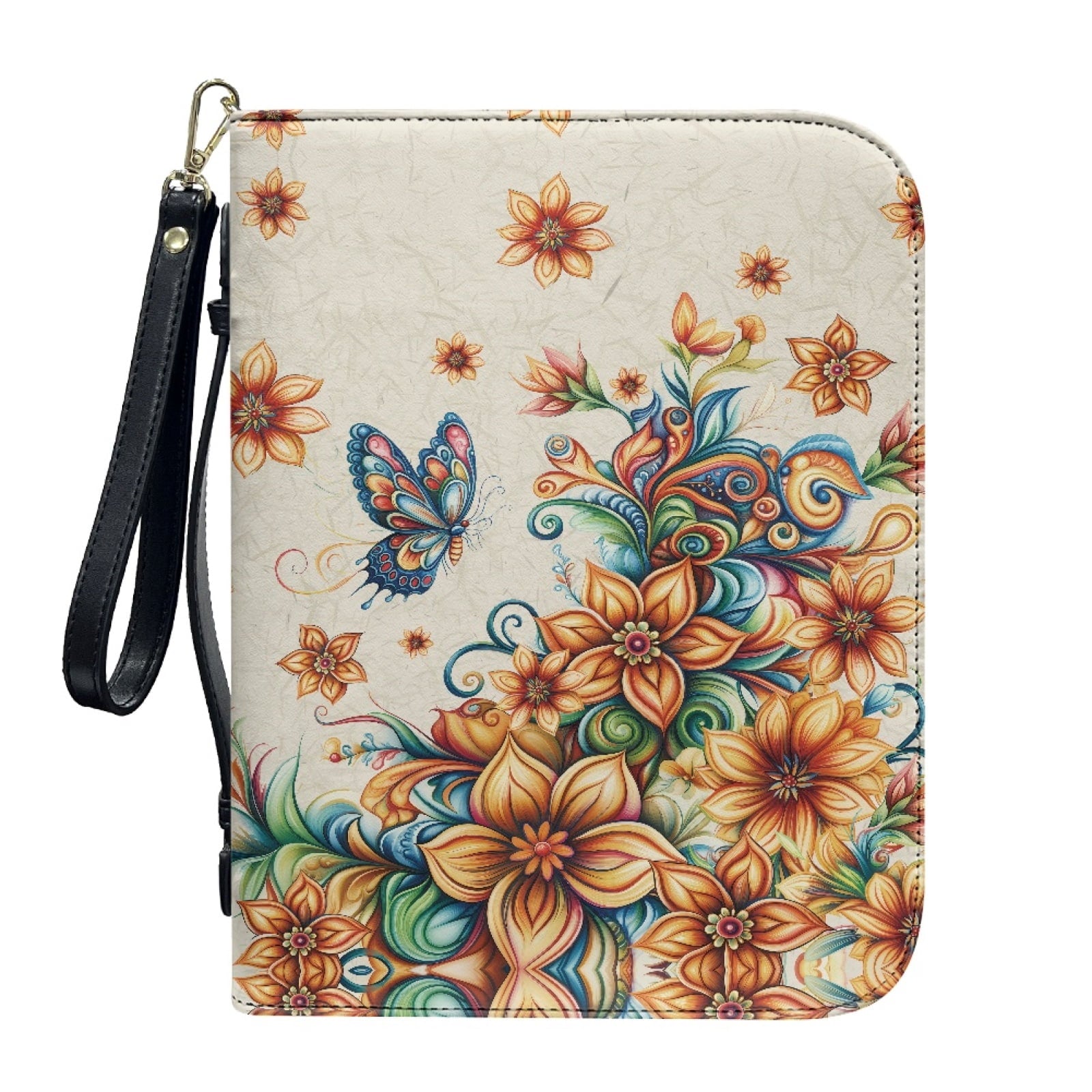 Lavender Hummingbird Butterfly Print PU Leather Bible Case for Women Men Sturdy Bible Carrying Tote Bags with Detachable Wristlet Strap Church Bag for Bible Study Journal Case, L - Bible Bag