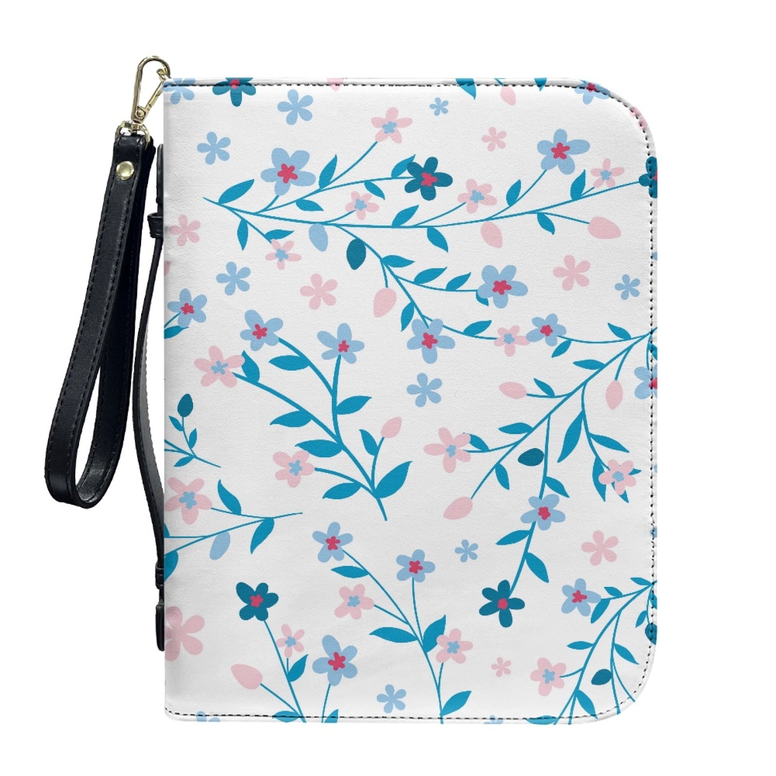 Hummingbird Lily Flower Print PU Leather Bible Case for Women Men Lightweight Bible Carrying Tote Bags with Detachable Wristlet Strap Church Bag for Bible Study Bible Gift, L - Bible Bag