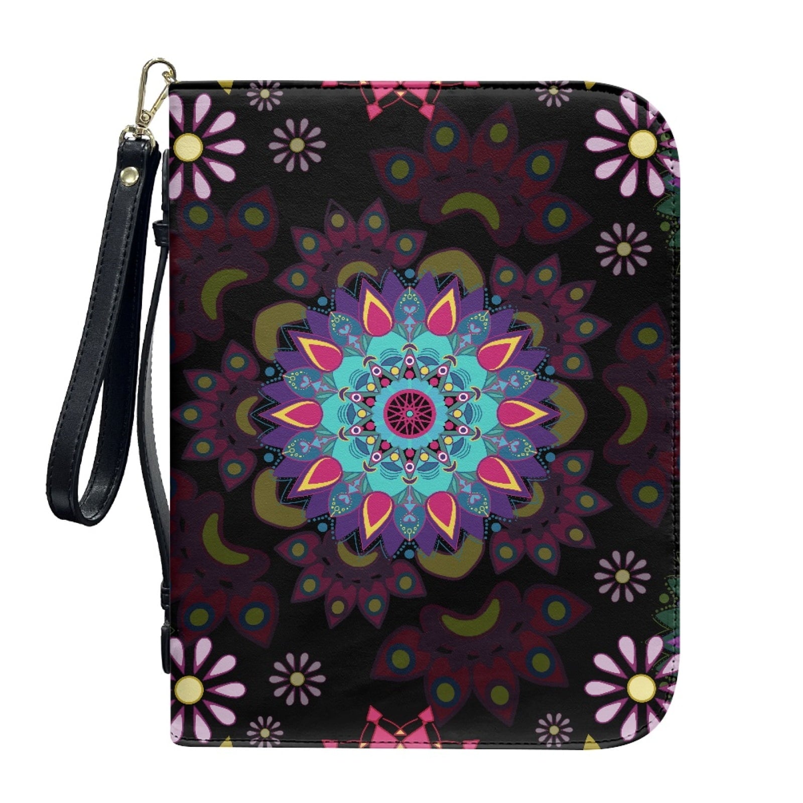 Hummingbird Lily Flower Print PU Leather Bible Case for Women Men Lightweight Bible Carrying Tote Bags with Detachable Wristlet Strap Church Bag for Bible Study Bible Gift, L - Bible Bag
