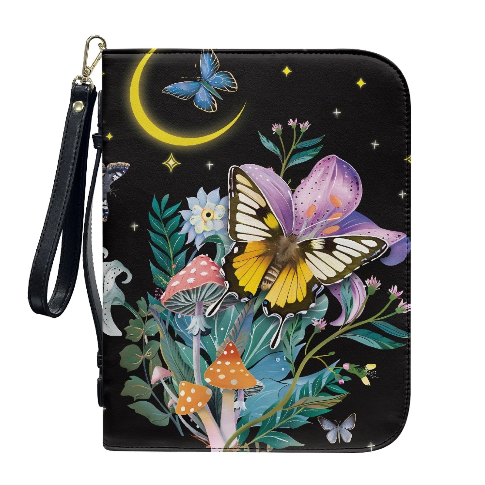 Lavender Hummingbird Butterfly Print PU Leather Bible Case for Women Men Sturdy Bible Carrying Tote Bags with Detachable Wristlet Strap Church Bag for Bible Study Journal Case, L - Bible Bag