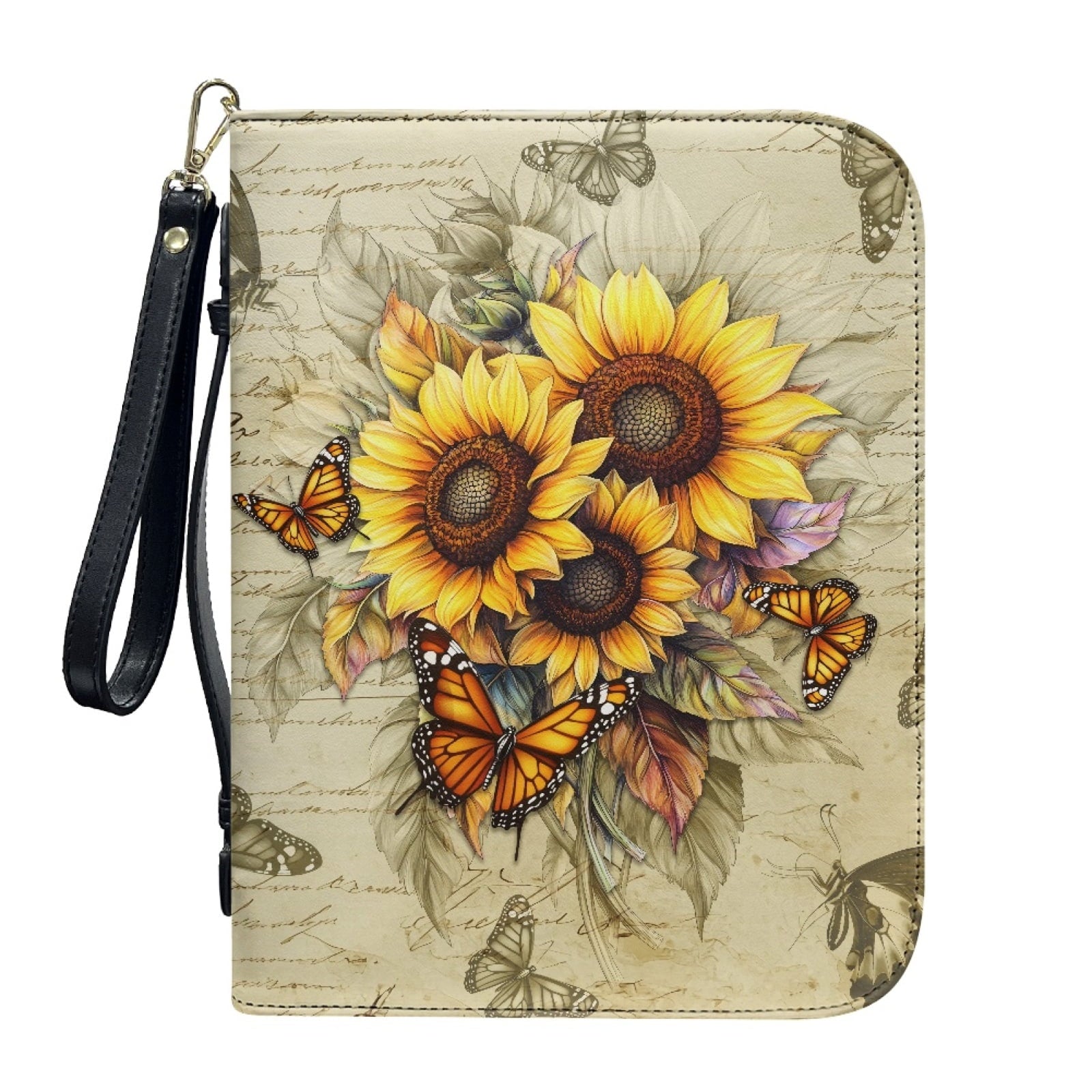 Lavender Hummingbird Butterfly Print PU Leather Bible Case for Women Men Sturdy Bible Carrying Tote Bags with Detachable Wristlet Strap Church Bag for Bible Study Journal Case, L - Bible Bag