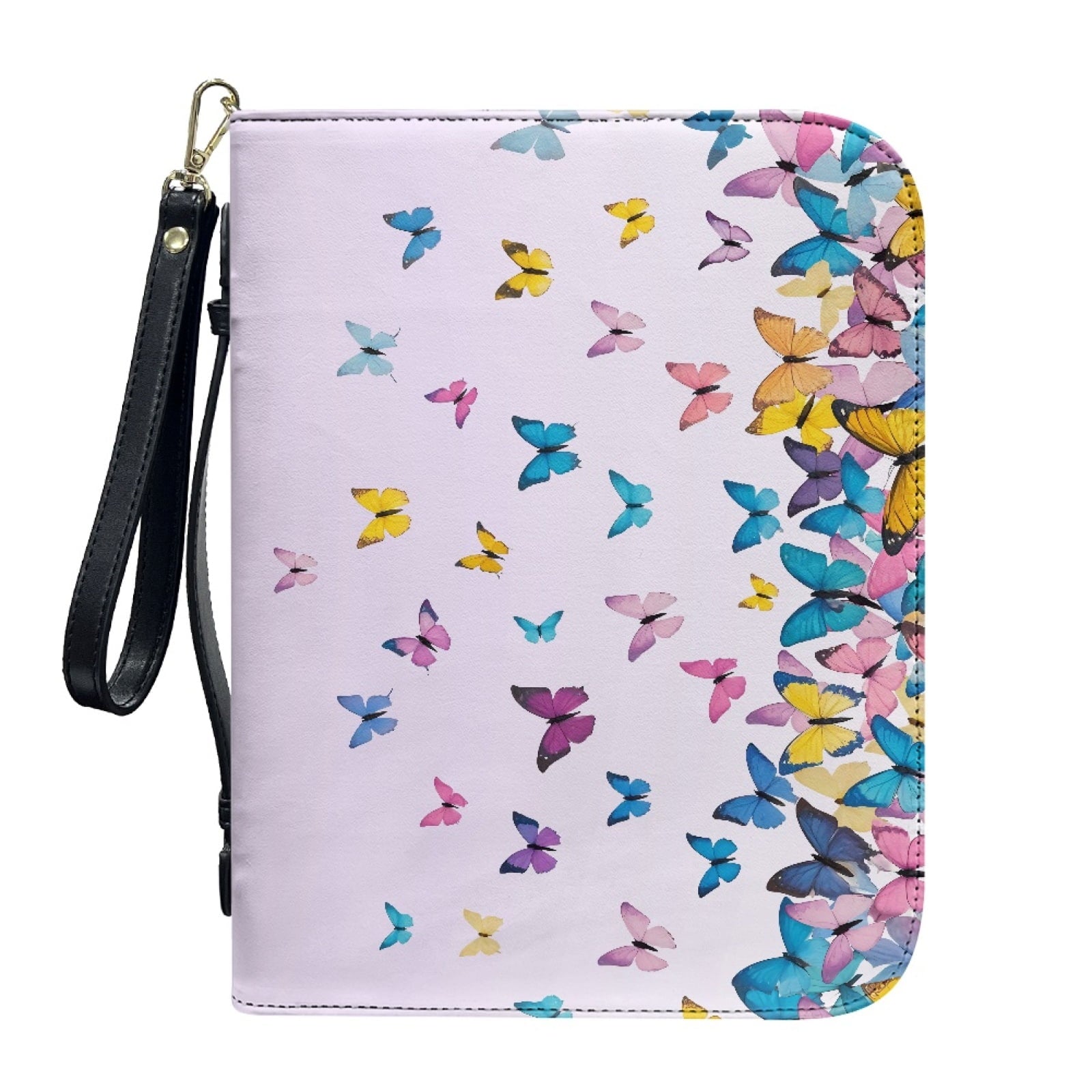 Lavender Hummingbird Butterfly Print PU Leather Bible Case for Women Men Sturdy Bible Carrying Tote Bags with Detachable Wristlet Strap Church Bag for Bible Study Journal Case, L - Bible Bag