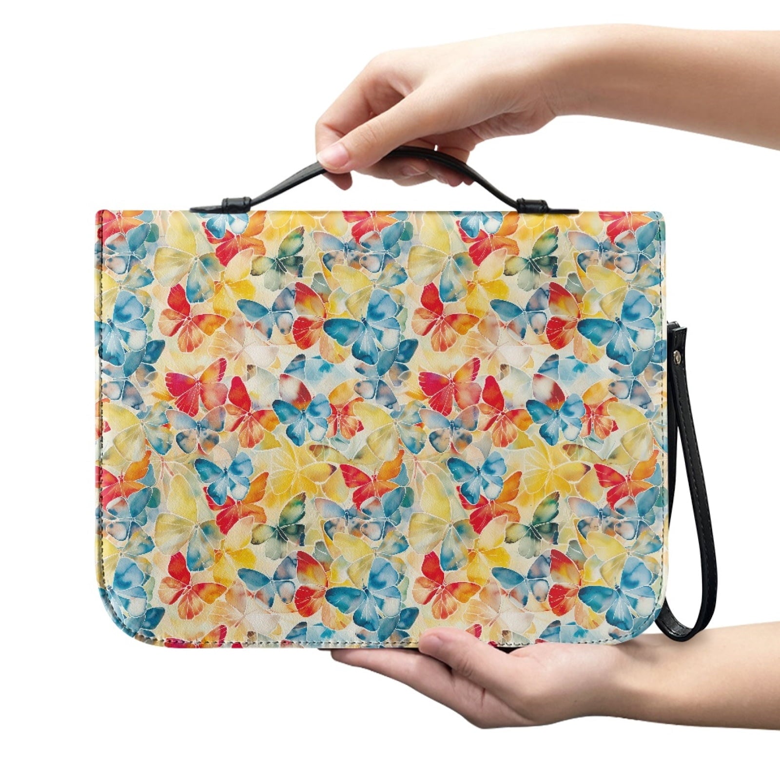 Star Sky Moose Star Print PU Leather Bible Case for Women Men Portable Bible Carrying Tote Bags with Detachable Wristlet Strap Church Bag for Bible Study Scripture Church Bag, L - Bible Bag