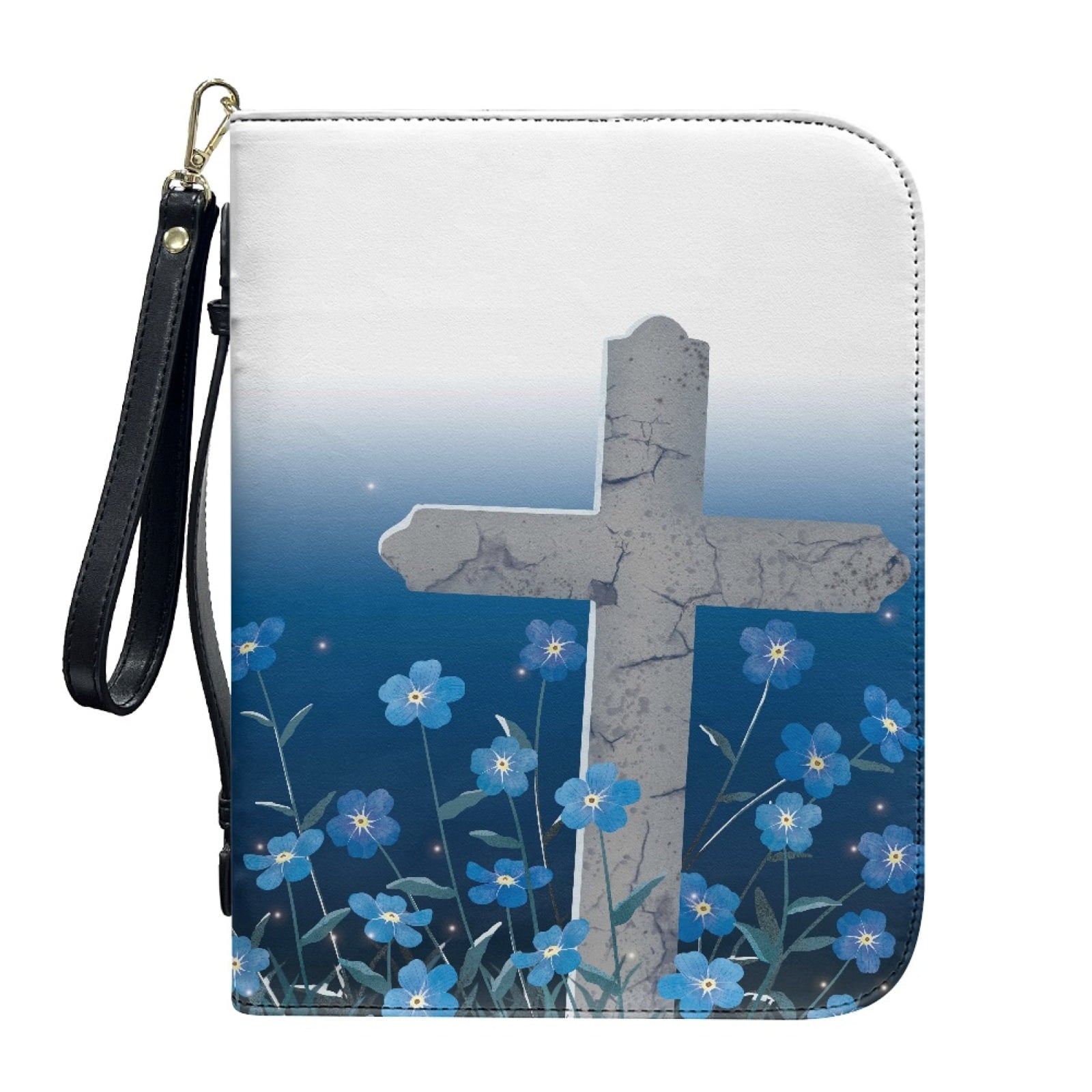 Lavender Hummingbird Butterfly Print PU Leather Bible Case for Women Men Sturdy Bible Carrying Tote Bags with Detachable Wristlet Strap Church Bag for Bible Study Journal Case, L - Bible Bag