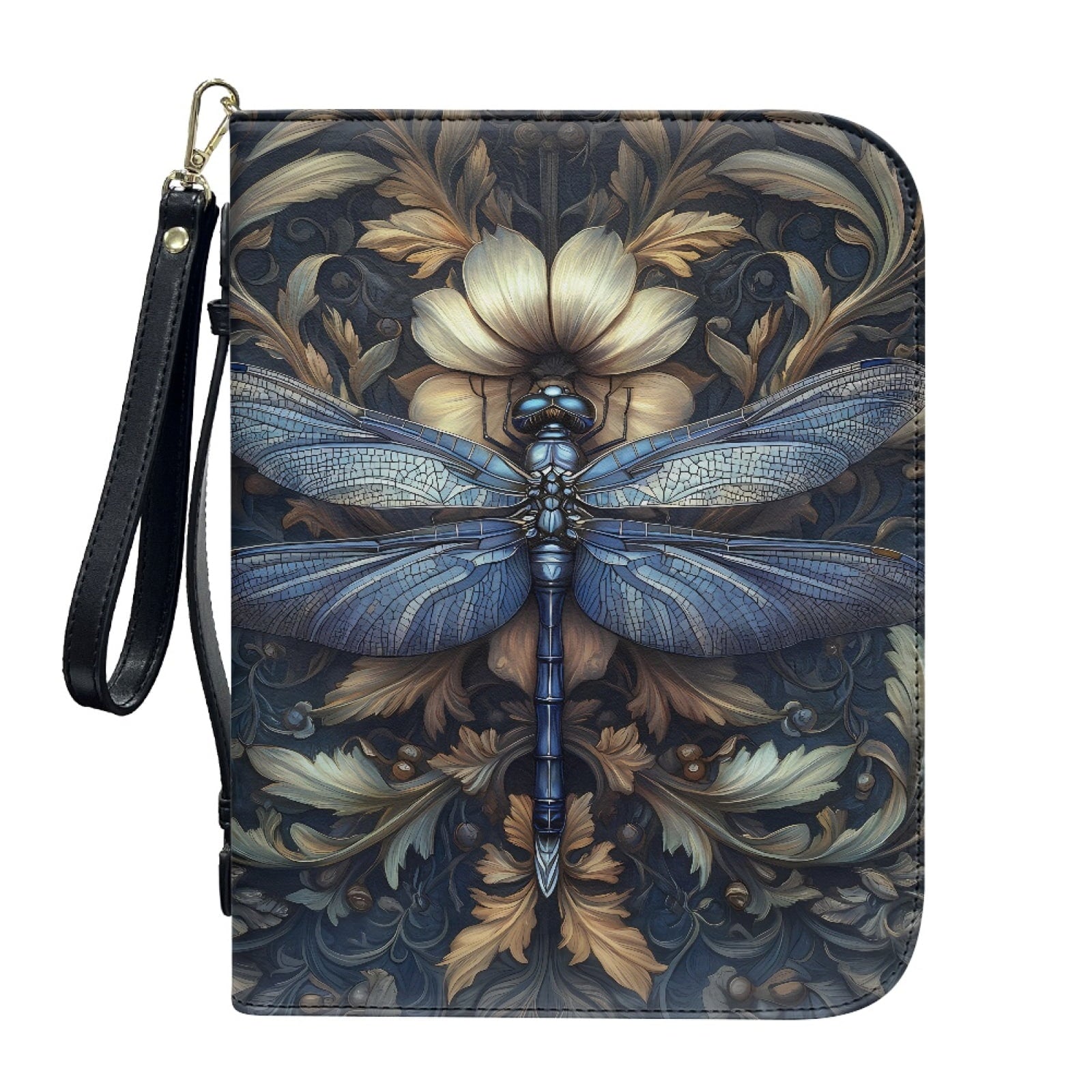 Hummingbird Lily Flower Print PU Leather Bible Case for Women Men Lightweight Bible Carrying Tote Bags with Detachable Wristlet Strap Church Bag for Bible Study Bible Gift, L - Bible Bag