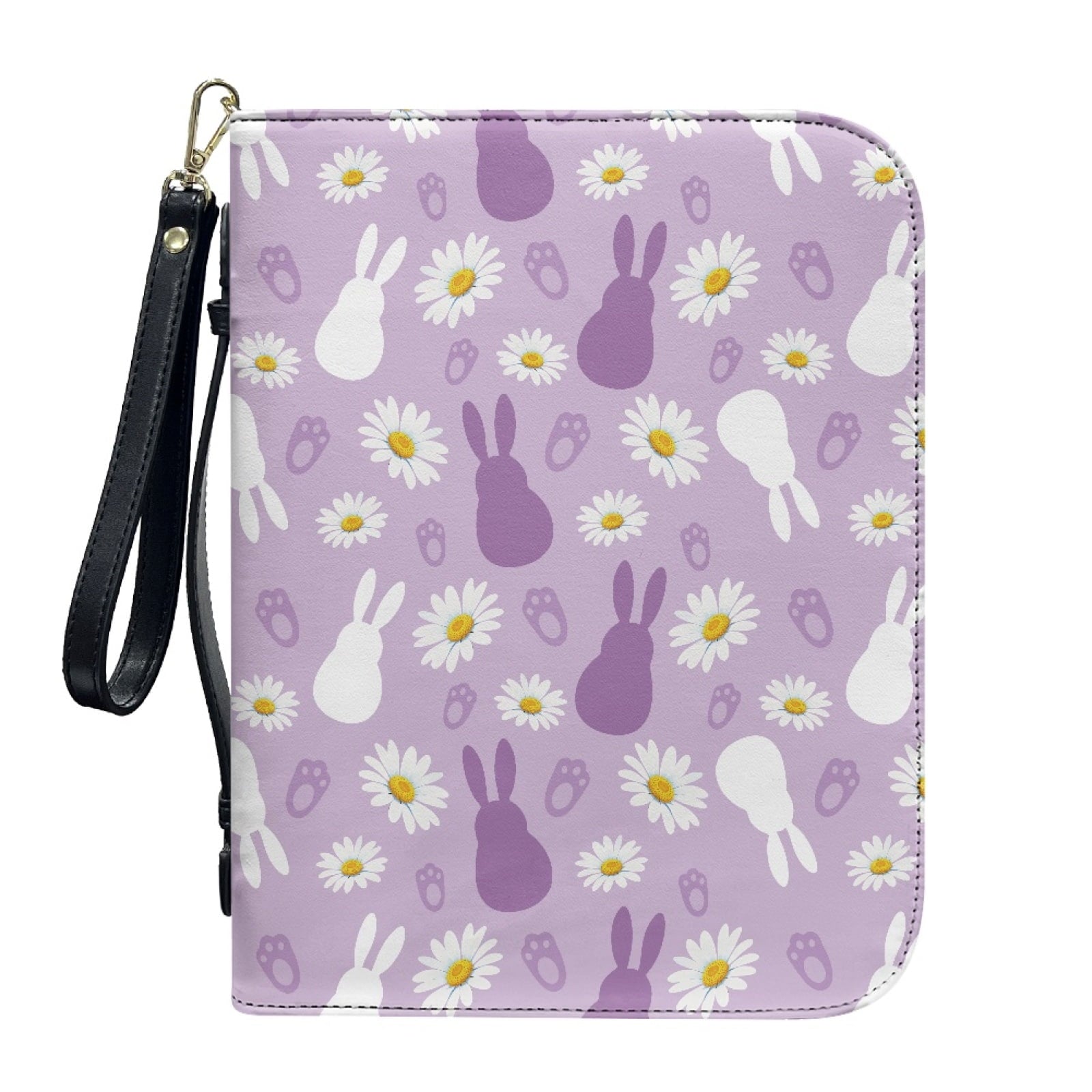 Lavender Hummingbird Butterfly Print PU Leather Bible Case for Women Men Sturdy Bible Carrying Tote Bags with Detachable Wristlet Strap Church Bag for Bible Study Journal Case, L - Bible Bag