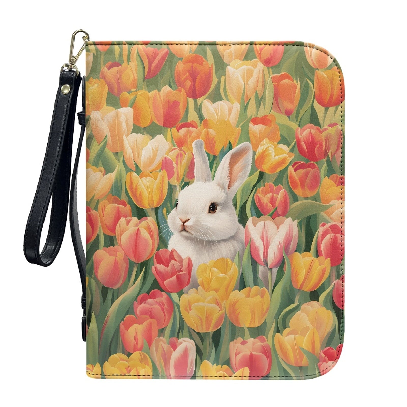 Hummingbird Lily Flower Print PU Leather Bible Case for Women Men Lightweight Bible Carrying Tote Bags with Detachable Wristlet Strap Church Bag for Bible Study Bible Gift, L - Bible Bag