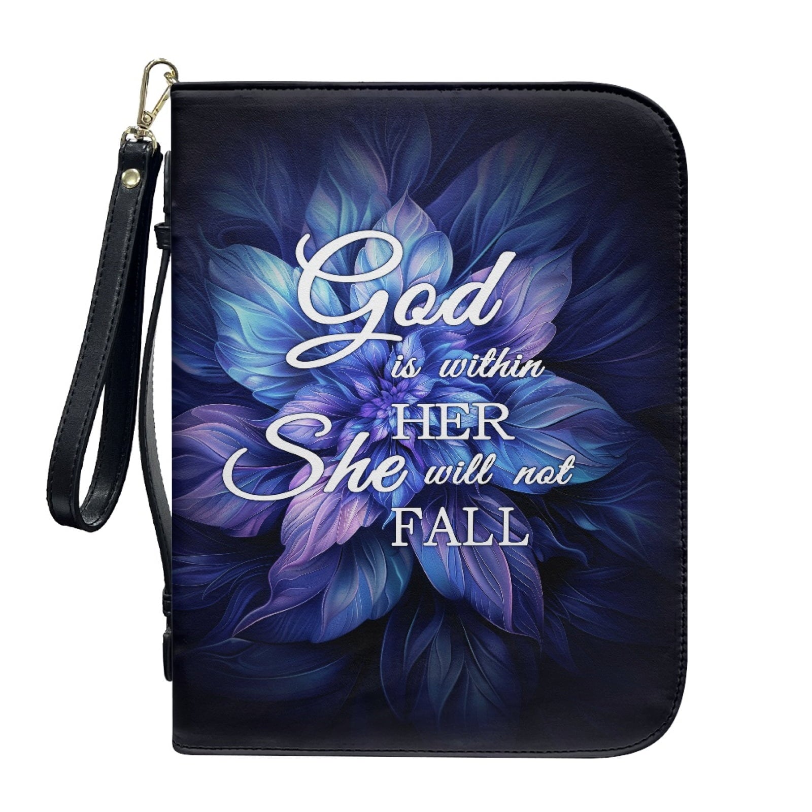 Hummingbird Lily Flower Print PU Leather Bible Case for Women Men Lightweight Bible Carrying Tote Bags with Detachable Wristlet Strap Church Bag for Bible Study Bible Gift, L - Bible Bag