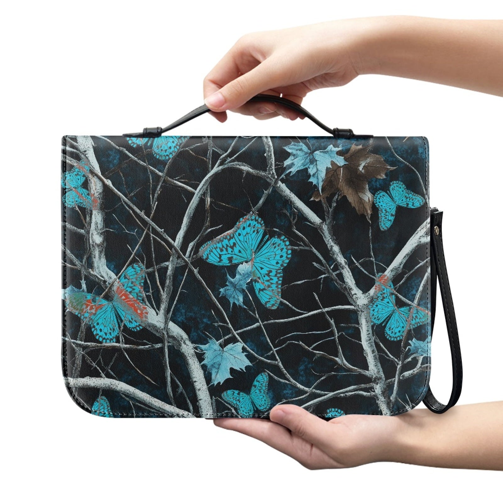Star Sky Moose Star Print PU Leather Bible Case for Women Men Portable Bible Carrying Tote Bags with Detachable Wristlet Strap Church Bag for Bible Study Scripture Church Bag, L - Bible Bag