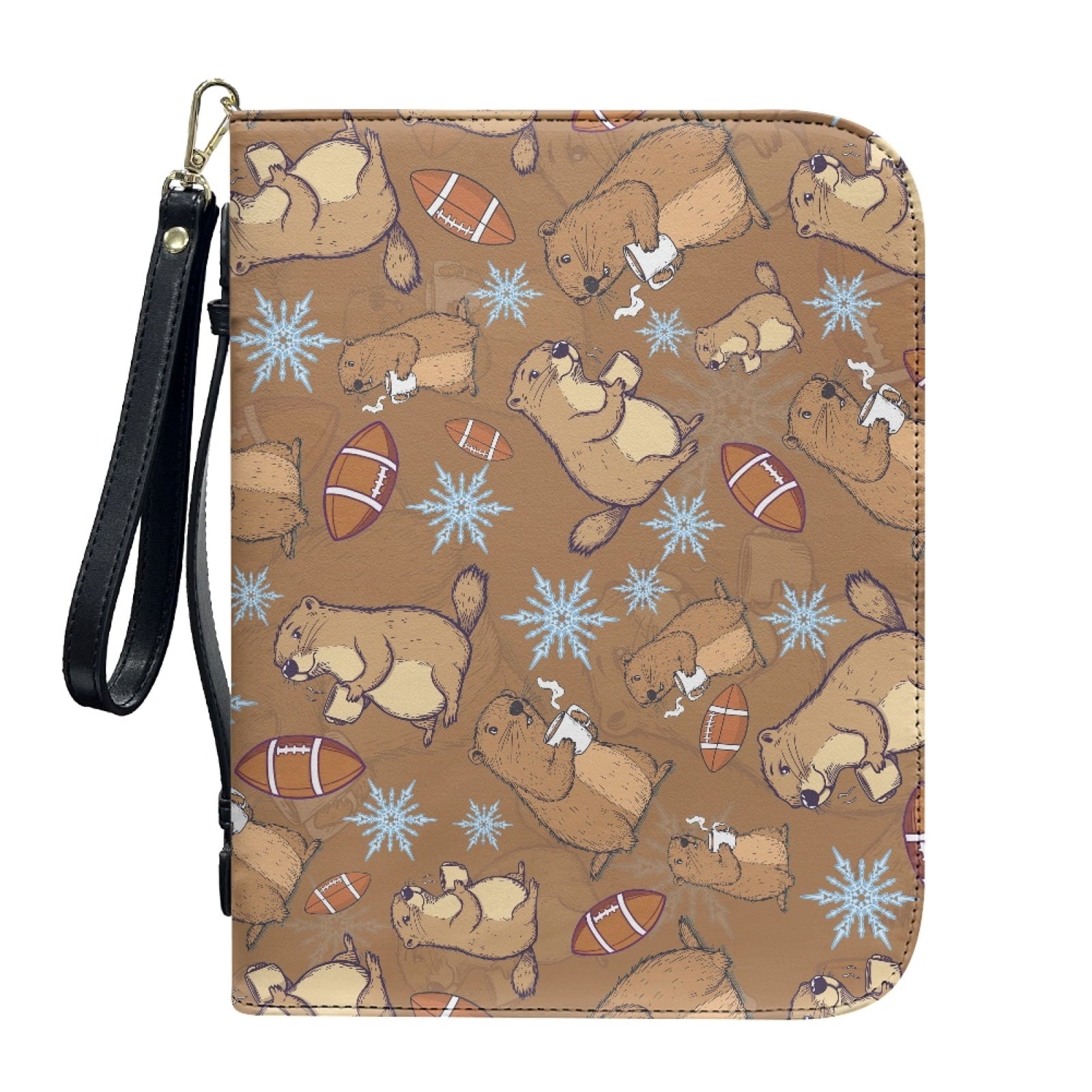 Hummingbird Lily Flower Print PU Leather Bible Case for Women Men Lightweight Bible Carrying Tote Bags with Detachable Wristlet Strap Church Bag for Bible Study Bible Gift, L - Bible Bag