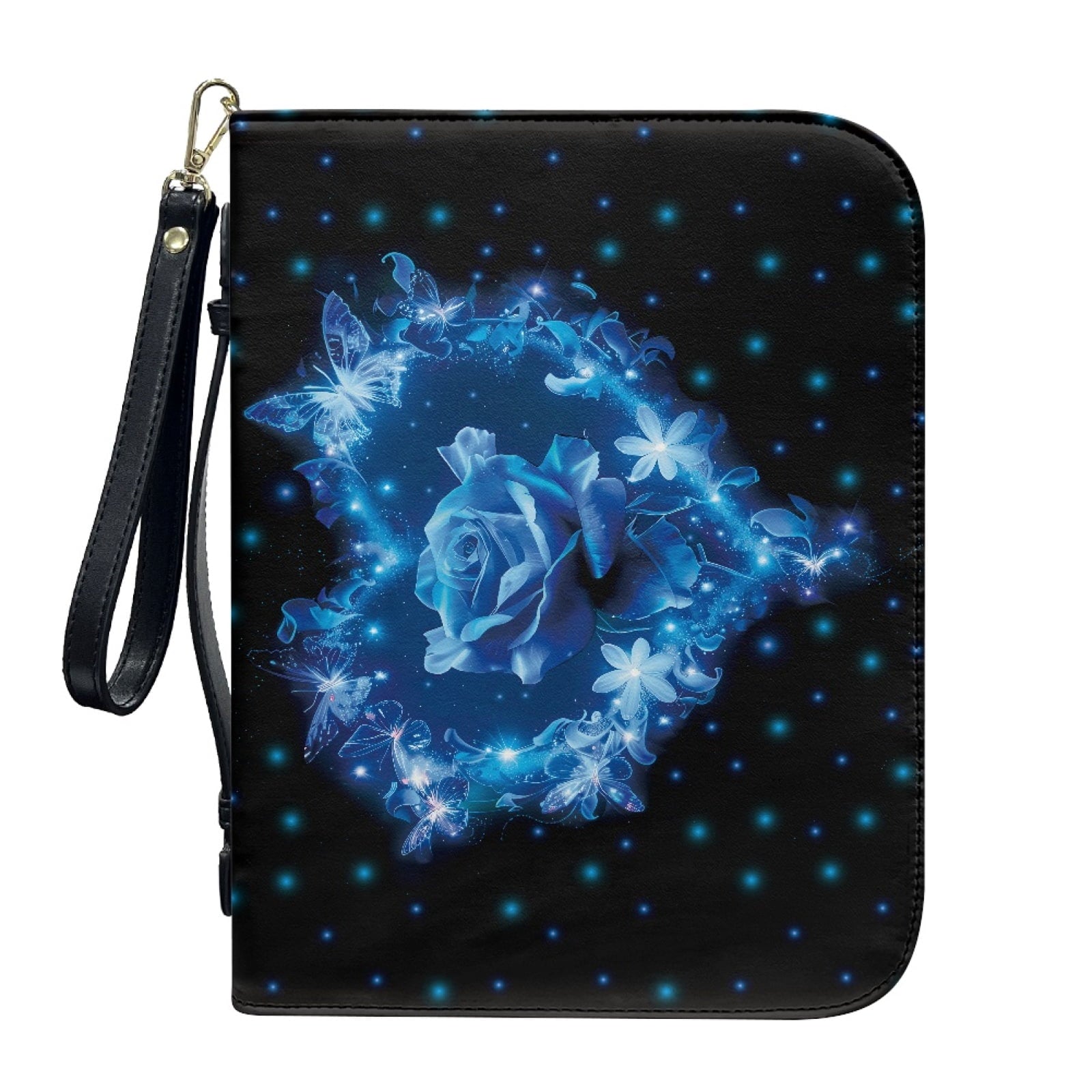 Lavender Hummingbird Butterfly Print PU Leather Bible Case for Women Men Sturdy Bible Carrying Tote Bags with Detachable Wristlet Strap Church Bag for Bible Study Journal Case, L - Bible Bag