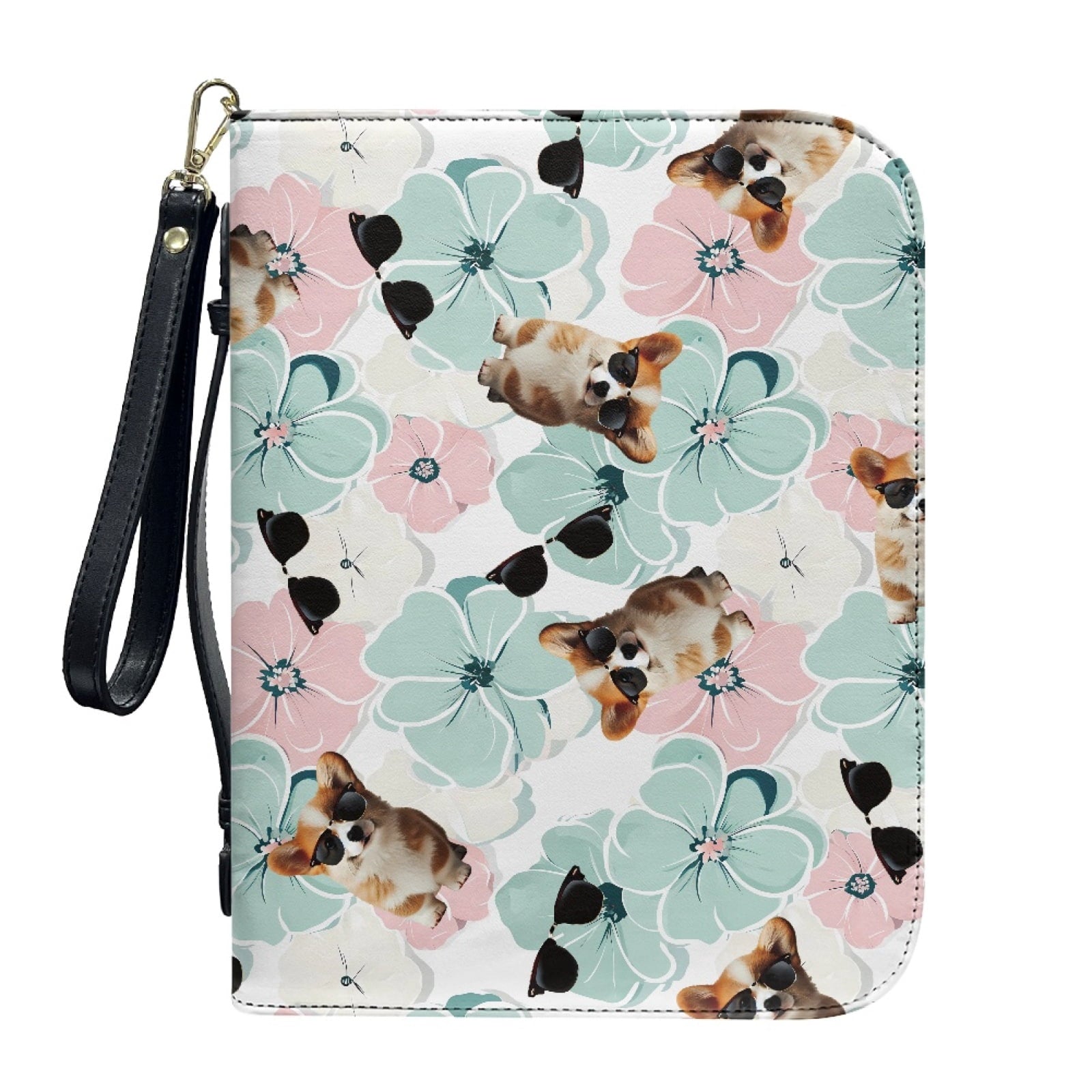Hummingbird Lily Flower Print PU Leather Bible Case for Women Men Lightweight Bible Carrying Tote Bags with Detachable Wristlet Strap Church Bag for Bible Study Bible Gift, L - Bible Bag