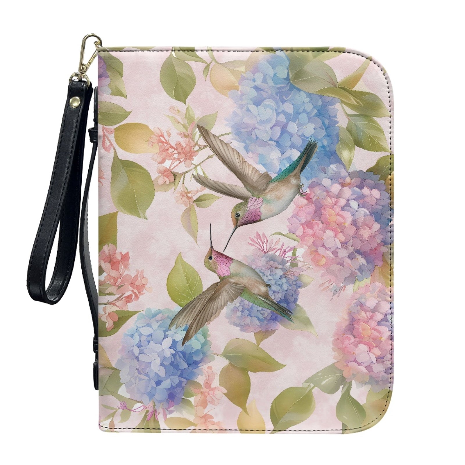 Lavender Hummingbird Butterfly Print PU Leather Bible Case for Women Men Sturdy Bible Carrying Tote Bags with Detachable Wristlet Strap Church Bag for Bible Study Journal Case, L - Bible Bag