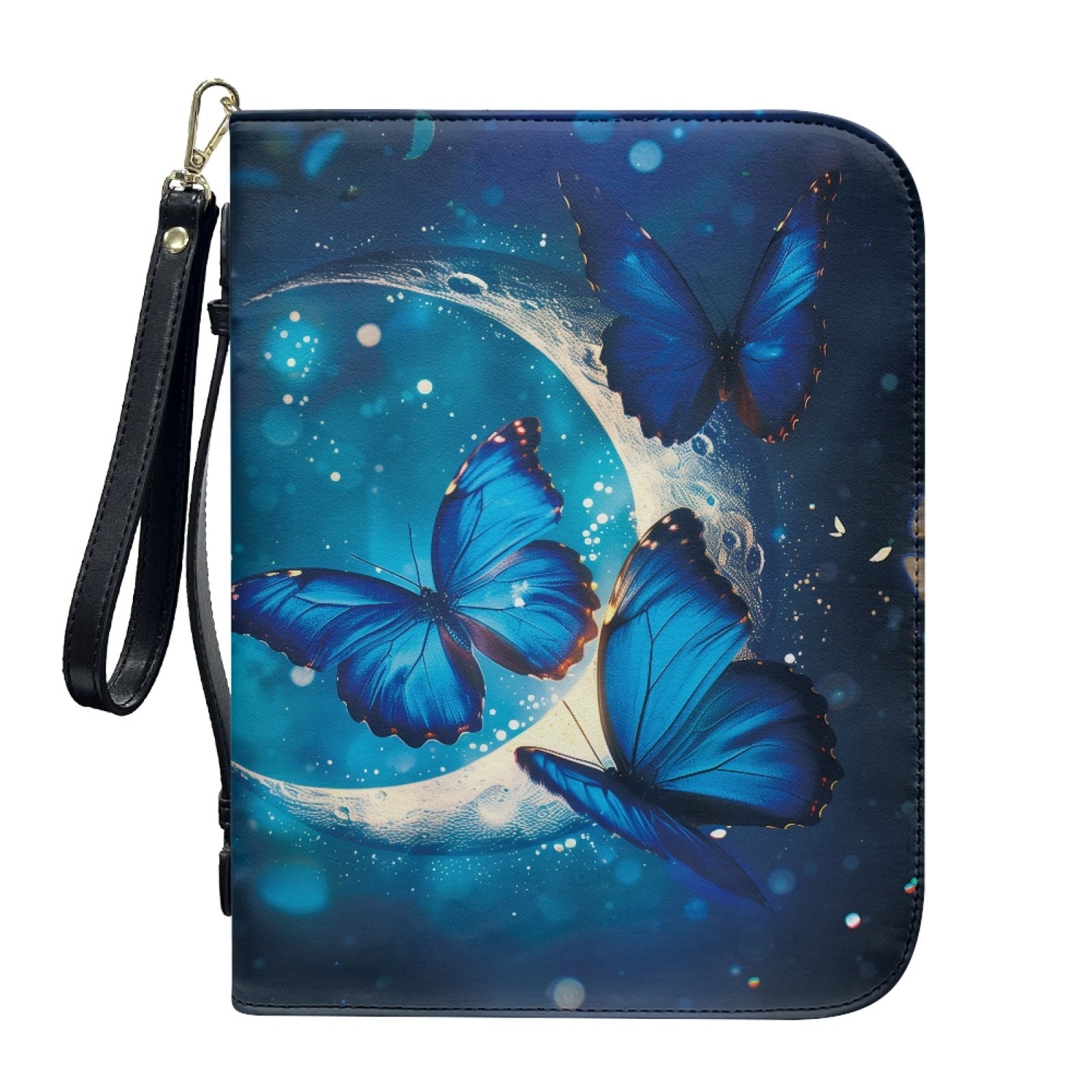 Lavender Hummingbird Butterfly Print PU Leather Bible Case for Women Men Sturdy Bible Carrying Tote Bags with Detachable Wristlet Strap Church Bag for Bible Study Journal Case, L - Bible Bag