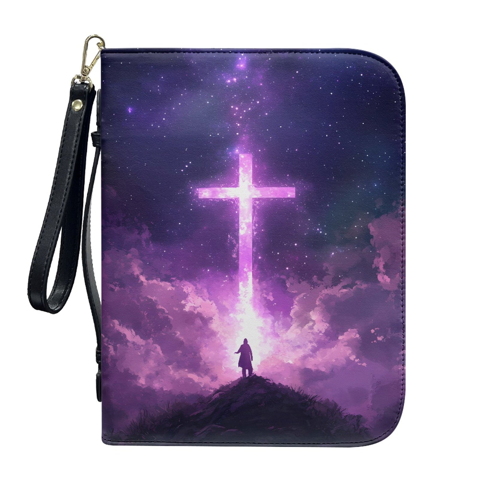 Hummingbird Lily Flower Print PU Leather Bible Case for Women Men Lightweight Bible Carrying Tote Bags with Detachable Wristlet Strap Church Bag for Bible Study Bible Gift, L - Bible Bag