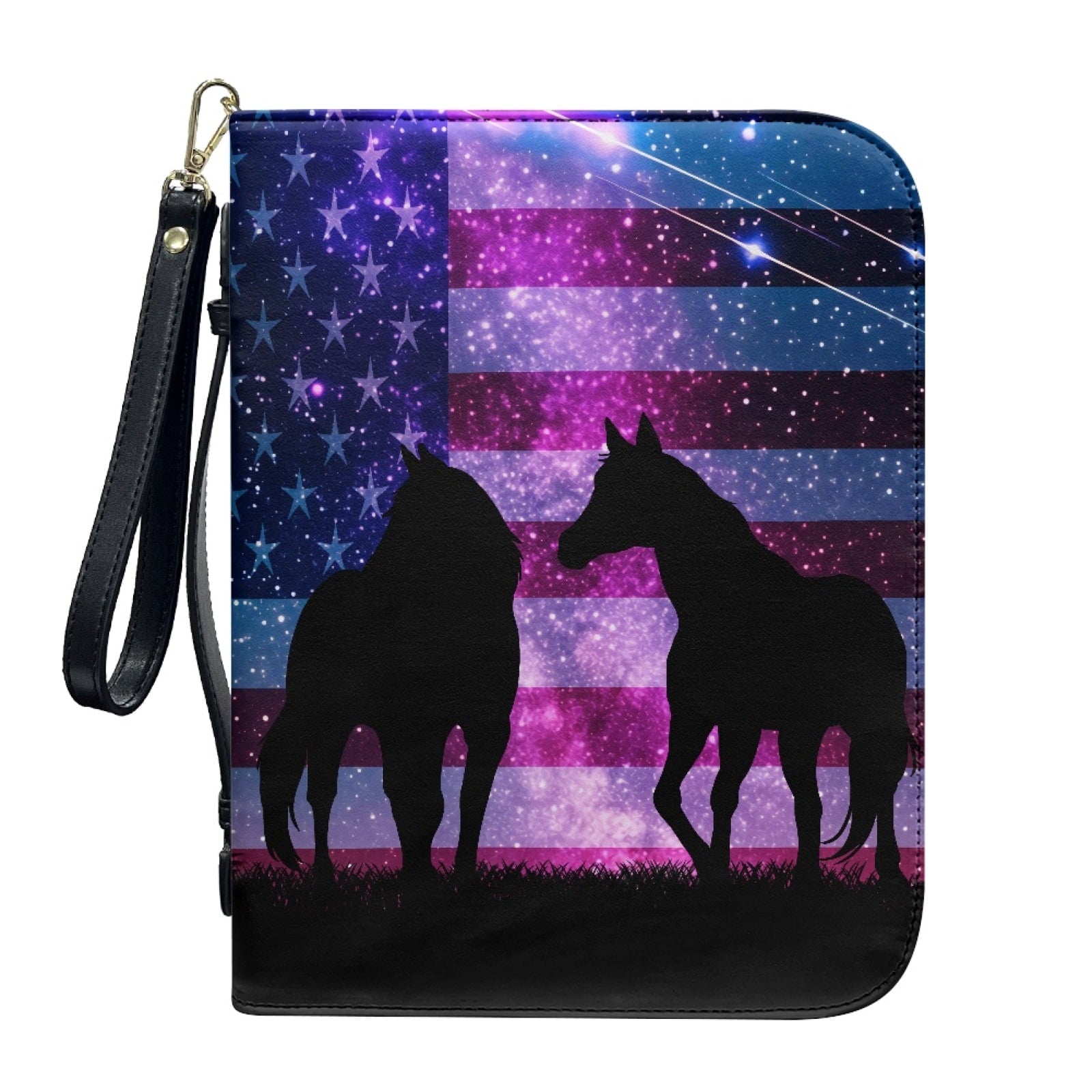 Hummingbird Lily Flower Print PU Leather Bible Case for Women Men Lightweight Bible Carrying Tote Bags with Detachable Wristlet Strap Church Bag for Bible Study Bible Gift, L - Bible Bag