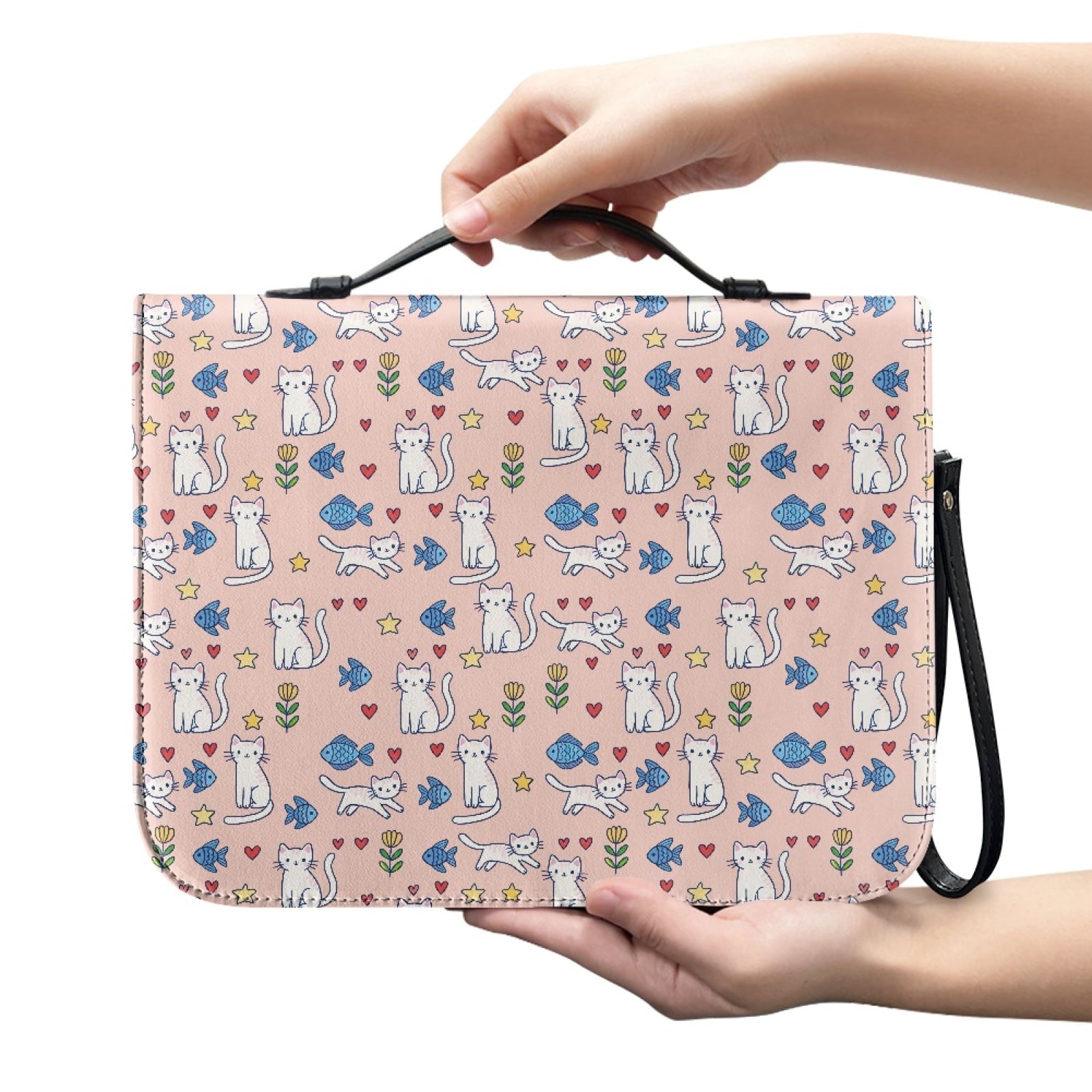Star Sky Moose Star Print PU Leather Bible Case for Women Men Portable Bible Carrying Tote Bags with Detachable Wristlet Strap Church Bag for Bible Study Scripture Church Bag, L - Bible Bag