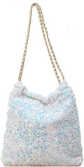 Zhengup Womens Fashion Shoulder Bag Y2k Sparkly Glitter Sequin Purse Large Totes Top Handle Satchel with Chain Party