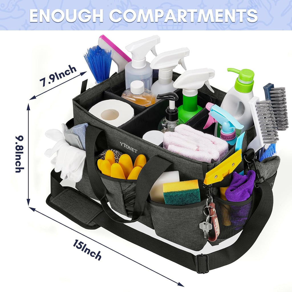 Ytonet Wearable Cleaning Caddy Bag, Sturdy Large Supplies Organizer, Caddy Organizer with Strap, Black