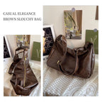 AOUNQ Hobo Bags for Women, Vegan Leather Shoulder Handbag, Stylish Slouchy Tote Bag, Crossbody Purses with Adjustable Wide Strap, Brown