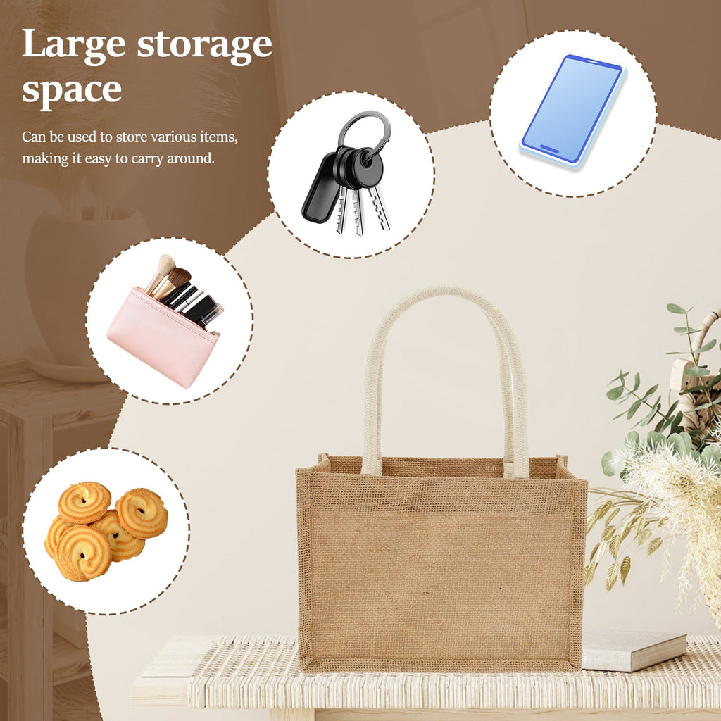 10Pcs Burlap Tote Bags Mini Burlap Beach Bags with Handles Portable Jute Tote Bag Reusable Burlap Bag Multipurpose Burlap Hand Bags for Shopping Trips Beach Tours School Outdoor