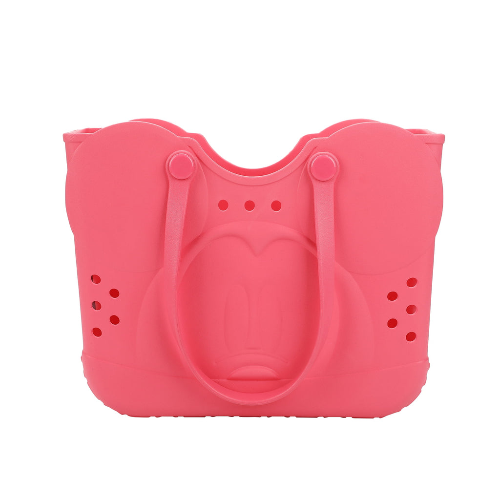Disney Mickey Mouse Face 16.5" Adult Black Pink Water-Resistant Rubber Molded Large Tote Beach Swim Bag