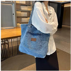 JennyShop  Denim Canvas Bag, Casual Handheld/Shoulder Carryall Bag, Hot Sale Large Capacity Tote - Niche Artistic Shopping Bag,