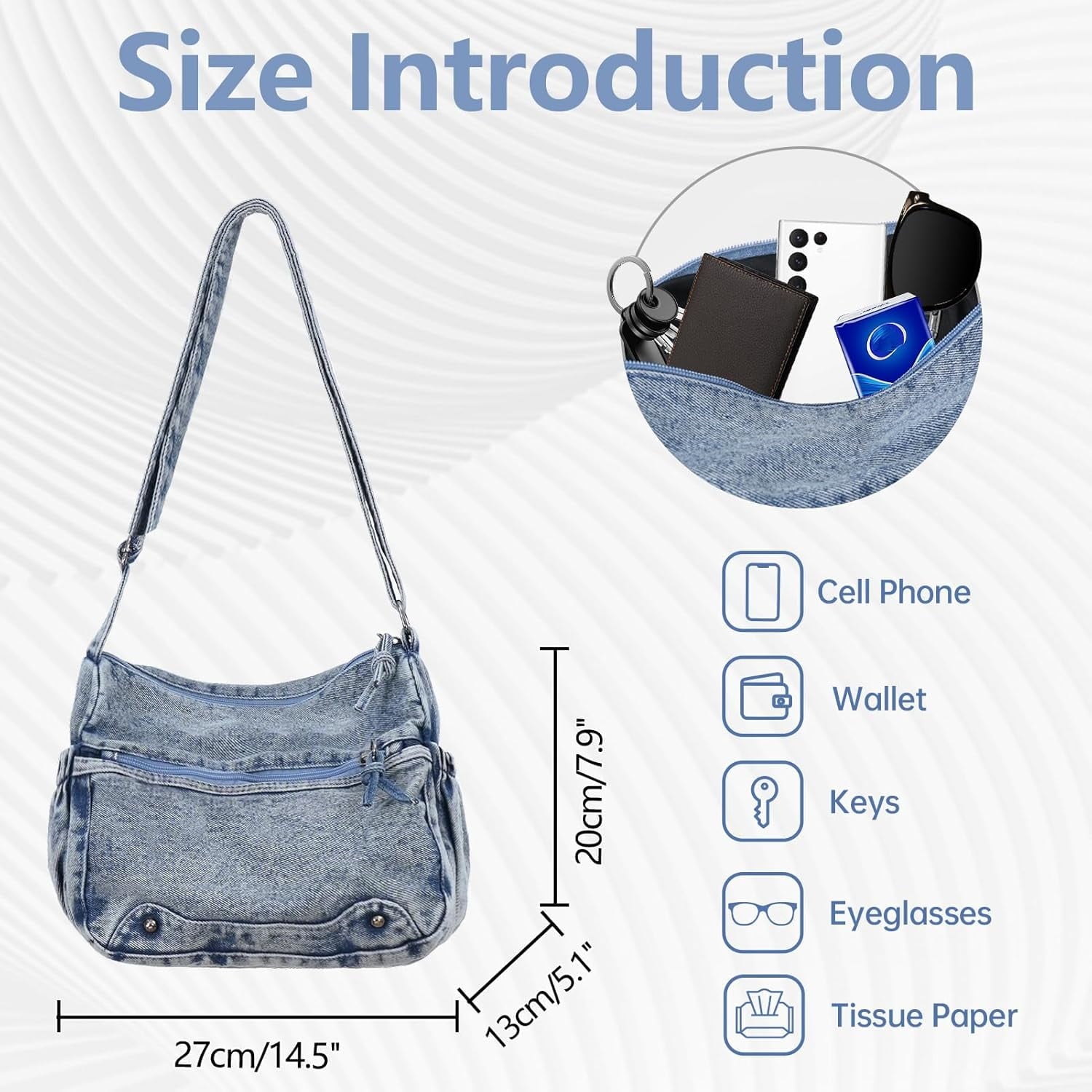 Denim Crossbody Bag Casual Cross body Bag Large Capacity Handbag