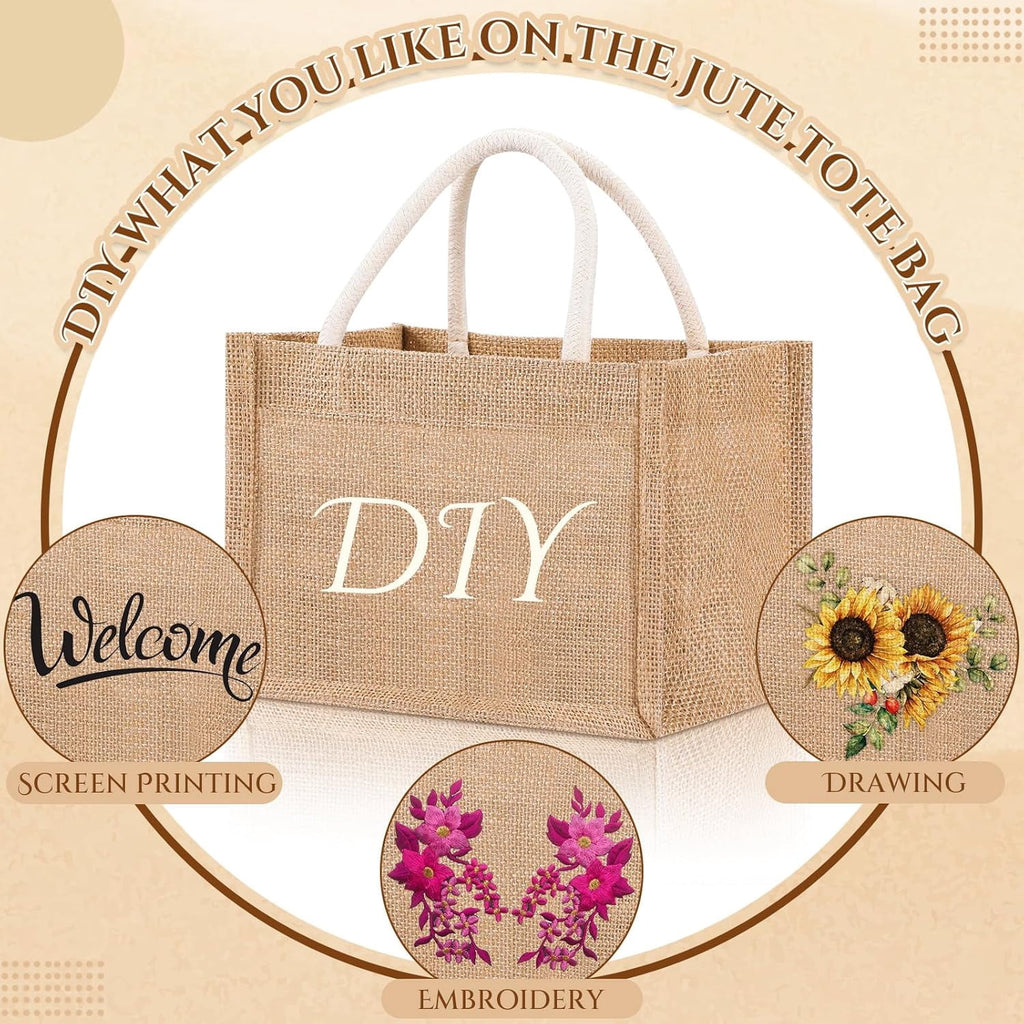 Burlap Jute Canvas Blank Tote Bag, 12-Piece Set
