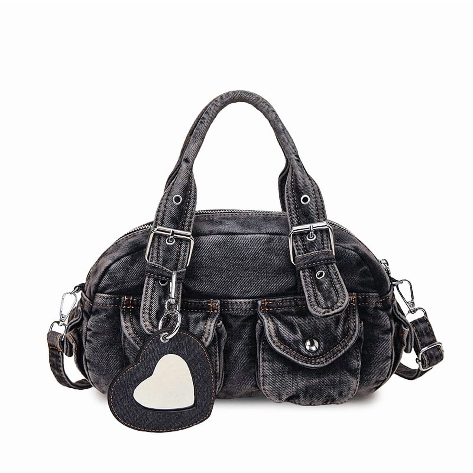 Baguery Women's Denim Messenger Bag - Cute Pendant Small Casual Crossbody, Chic Shoulder Handbag for Travel/Daily Use​