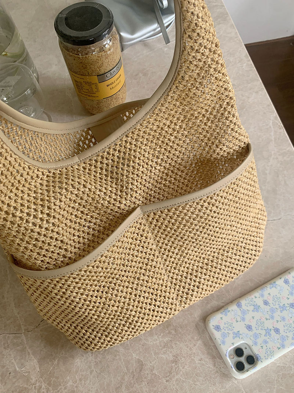 Summer Beach Straw Bags for Women Retro Design Female Pocket Commuter Tote Handbags Seaside Travel Ladies Woven Underarm Bag