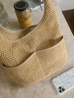 Summer Beach Straw Bags for Women Retro Design Female Pocket Commuter Tote Handbags Seaside Travel Ladies Woven Underarm Bag