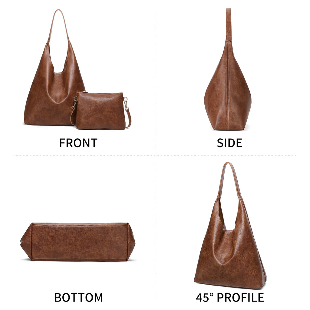 KALUNMA Hobo Bags for Women Retro Vegan Leather Womens Leisure Large Tote Bag Shoulder Purses Handbag
