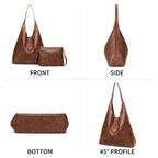 KALUNMA Hobo Bags for Women Retro Vegan Leather Womens Leisure Large Tote Bag Shoulder Purses Handbag