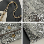 Zhengup Womens Fashion Shoulder Bag Y2k Sparkly Glitter Sequin Purse Large Totes Top Handle Satchel with Chain Party