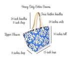X Large Canvas Blue Damask Print Beach Bag Travel Tote for Women